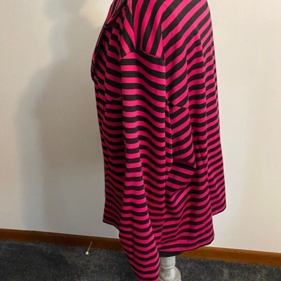 Vamp Pink, Black Stripe Elastic Sleeve Retro Blazer, size 1X/2X - Picture 2 of 5